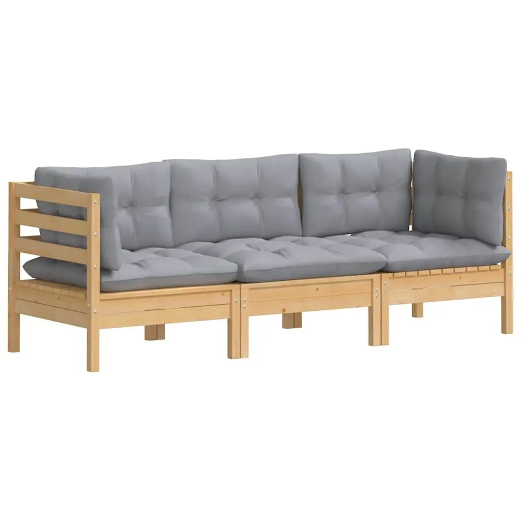3-Seater Modular Garden Sofa with Grey Cushions