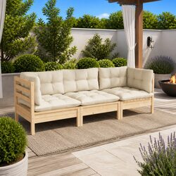 Durable 3-Seater Garden Sofa with Cream Cushions