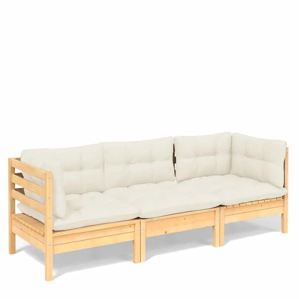 3-Seater Garden Sofa with Cream Cushions
