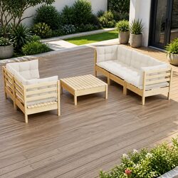 Durable 6 Piece Garden Lounge Set with Cream Cushions