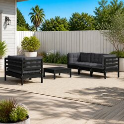 6-Piece Outdoor Lounge Set in Pinewood with Cushions