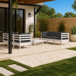 Sturdy 7-Piece Modular Garden Lounge Set in White Pinewood