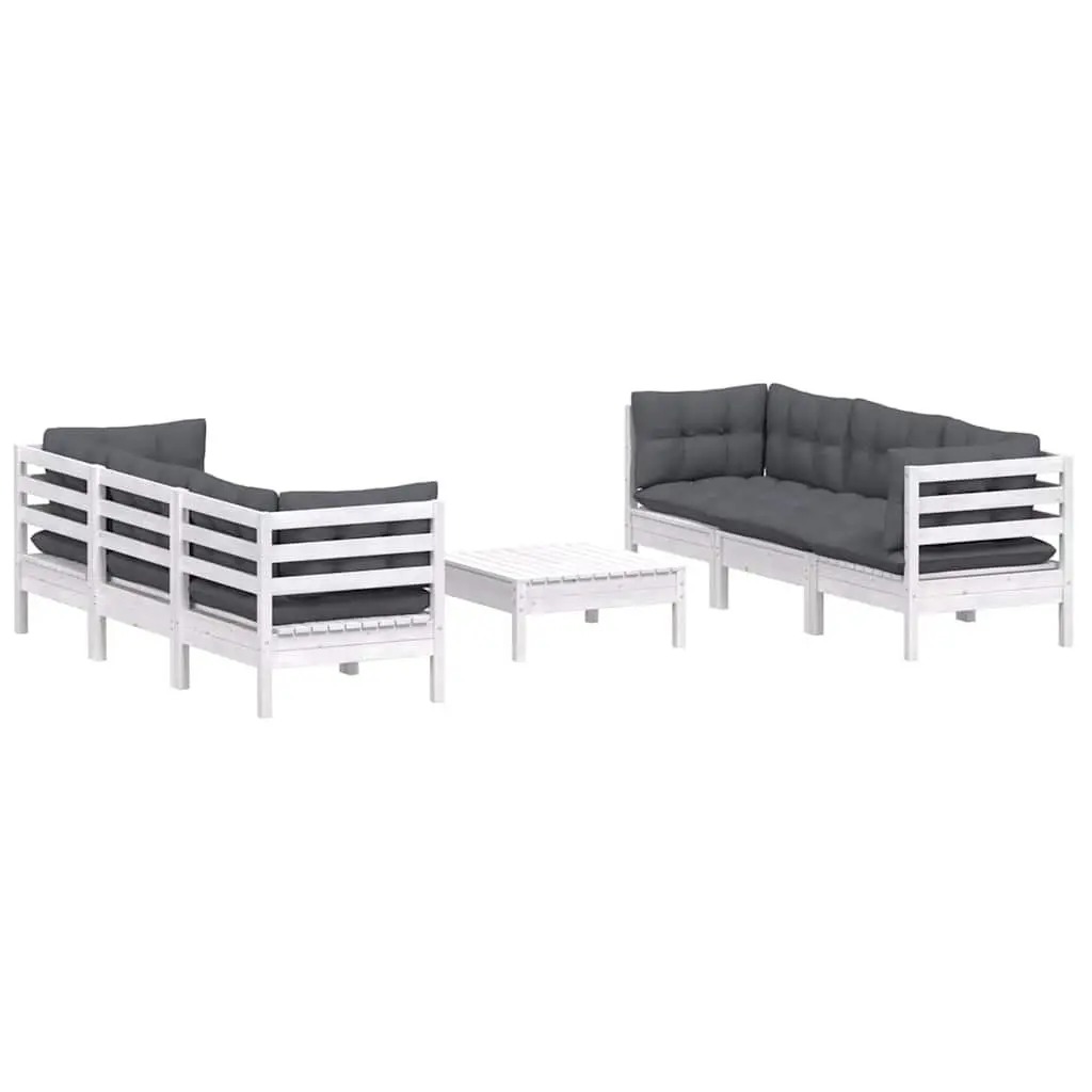 Garden Lounge Set Solid Pinewood 7 Piece Modular Patio Furniture White with Cushions