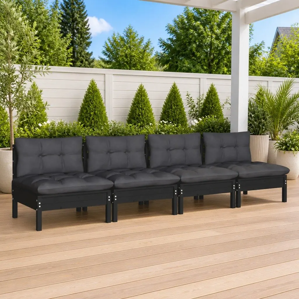 4-Seater Garden Sofa Solid Pinewood Outdoor Patio Lounge Seating with Cushions