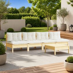 5-Piece Outdoor Lounge Set with Cream Cushions