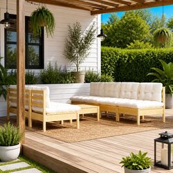 8-Piece Modular Outdoor Patio Furniture Set in Cream