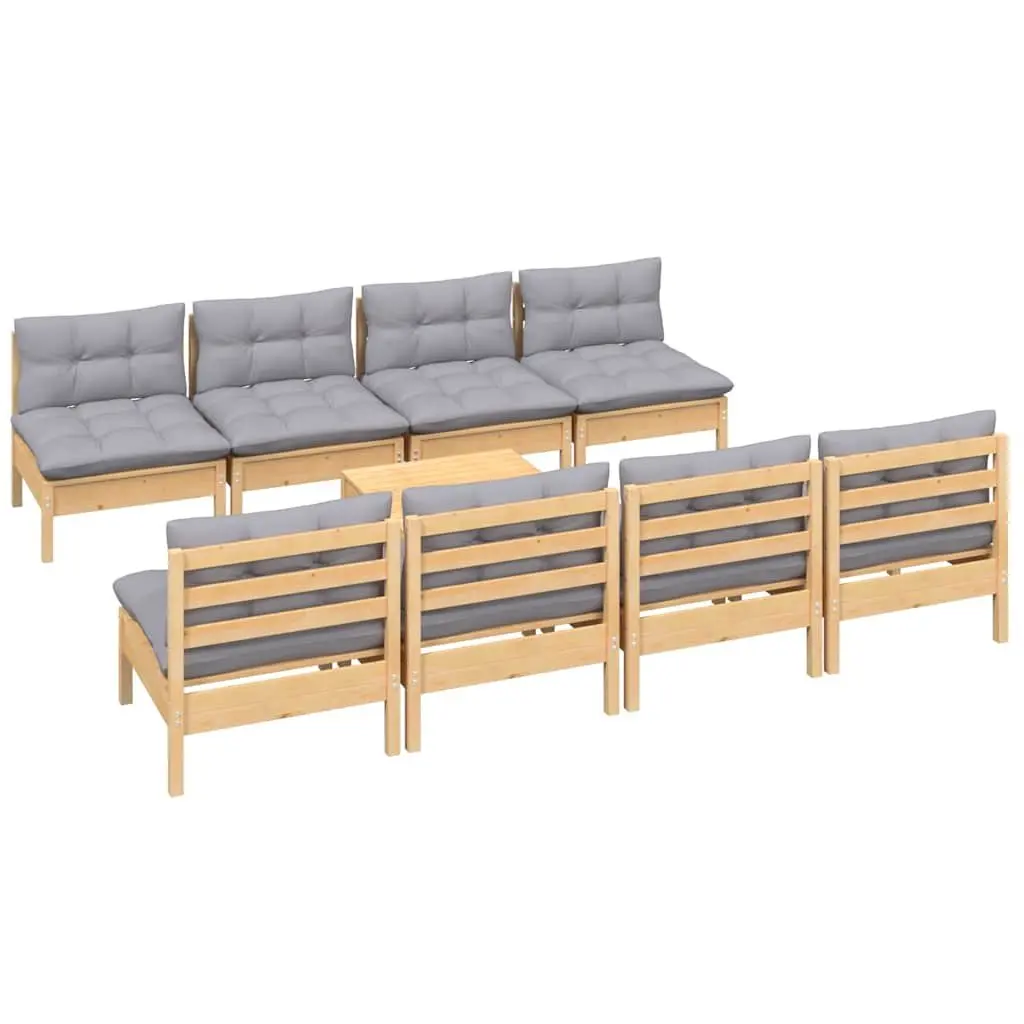 6 Piece Pinewood Garden Lounge Set with Grey Cushions