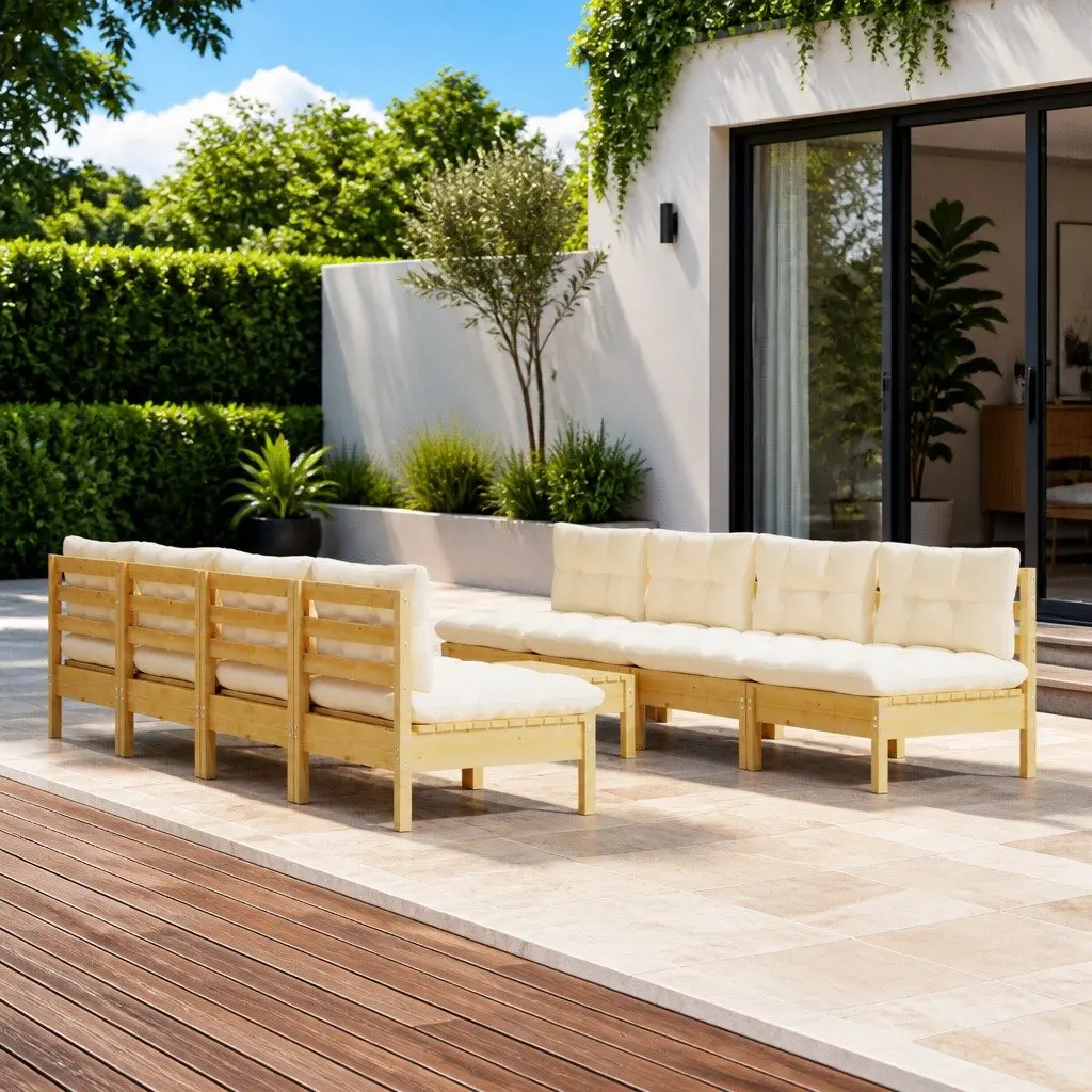 9-Piece Modular Garden Lounge Set with Cream Cushions