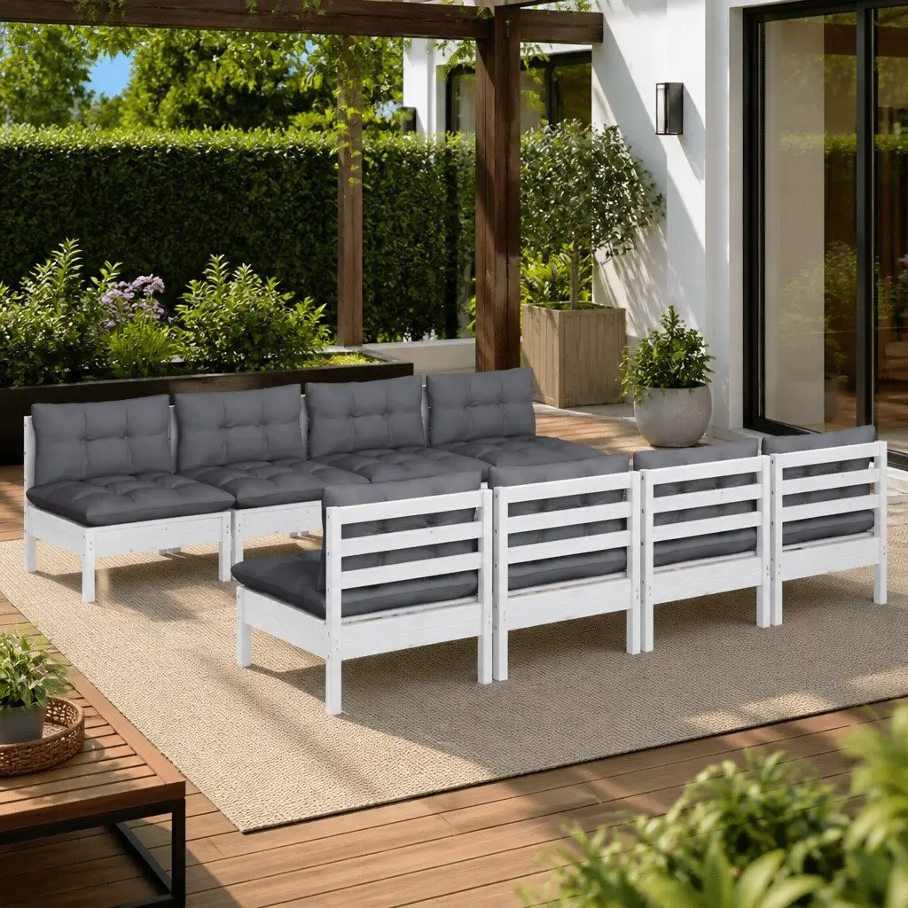 Garden Lounge Set Solid Pinewood 9 Piece Outdoor Patio Furniture with Cushions White
