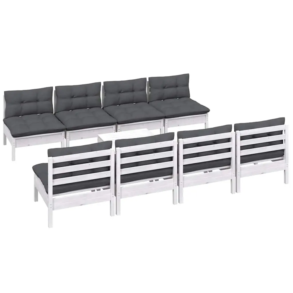 Garden Lounge Set Solid Pinewood 9 Piece Outdoor Patio Furniture with Cushions White