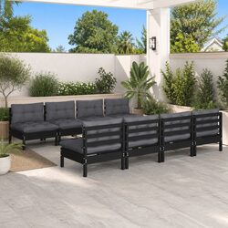 9 Piece Outdoor Lounge Set with Black Cushions and Pinewood
