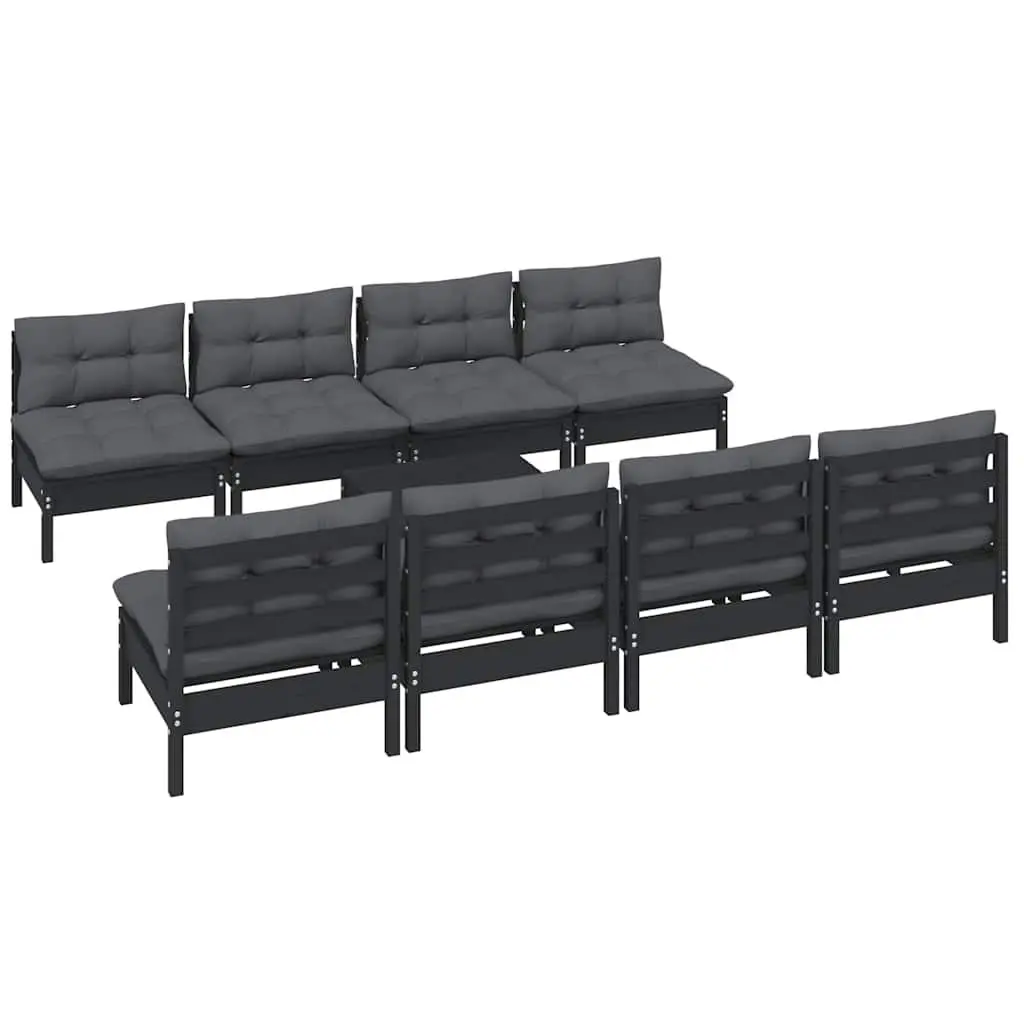 9 Piece Outdoor Lounge Set with Black Cushions and Pinewood