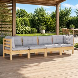 Durable 4 Piece Outdoor Garden Lounge Set with Grey Cushions