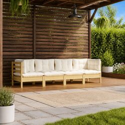4 Piece Outdoor Garden Lounge Set with Cream Cushions