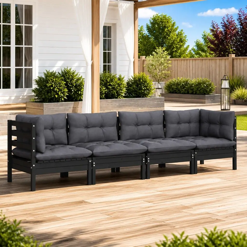 Solid Wood 4-Piece Garden Lounge Set with Cushions
