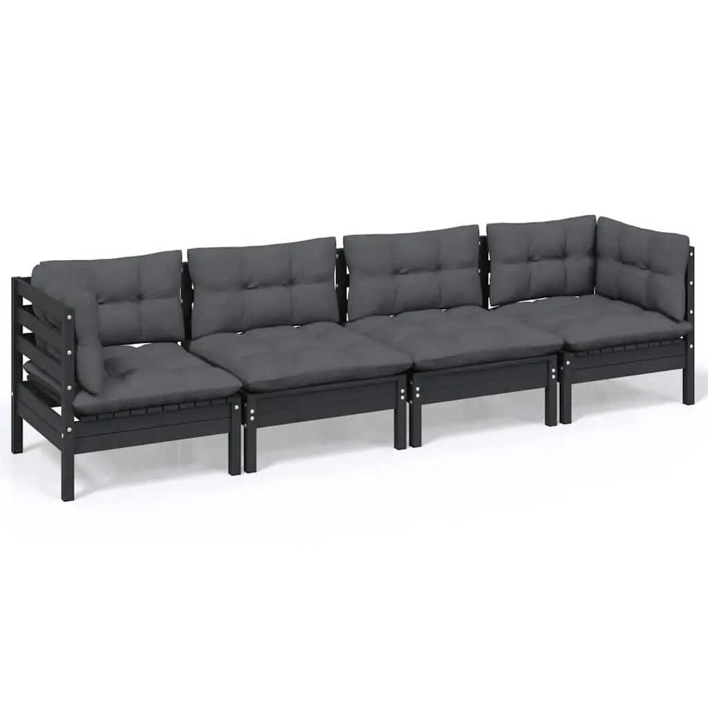 Solid Wood 4-Piece Garden Lounge Set with Cushions