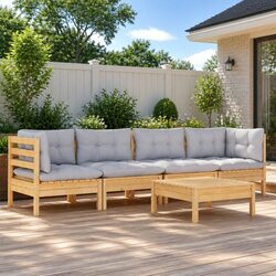 5 Piece Modular Garden Lounge Set with Durable Grey Cushions