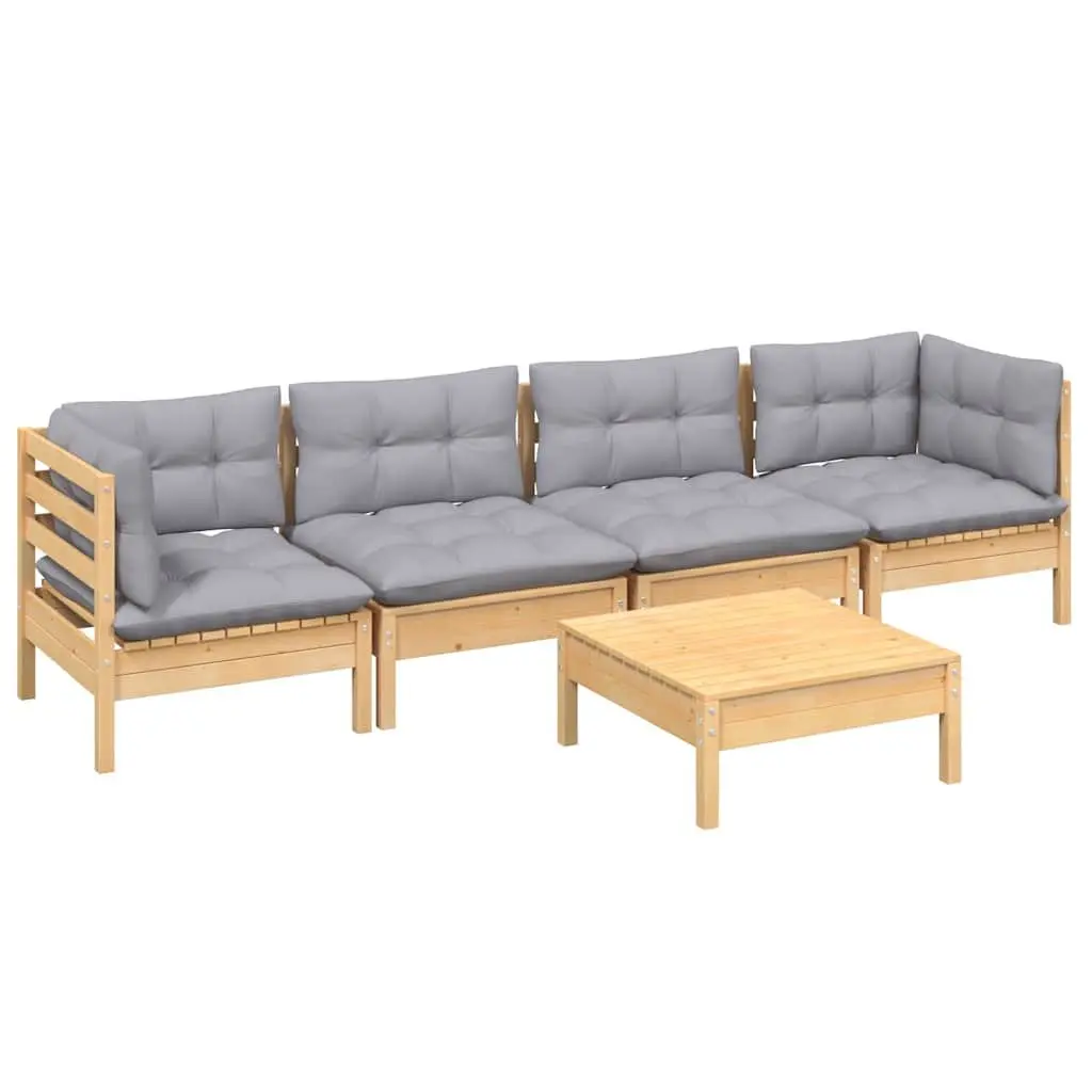 5 Piece Modular Garden Lounge Set with Durable Grey Cushions