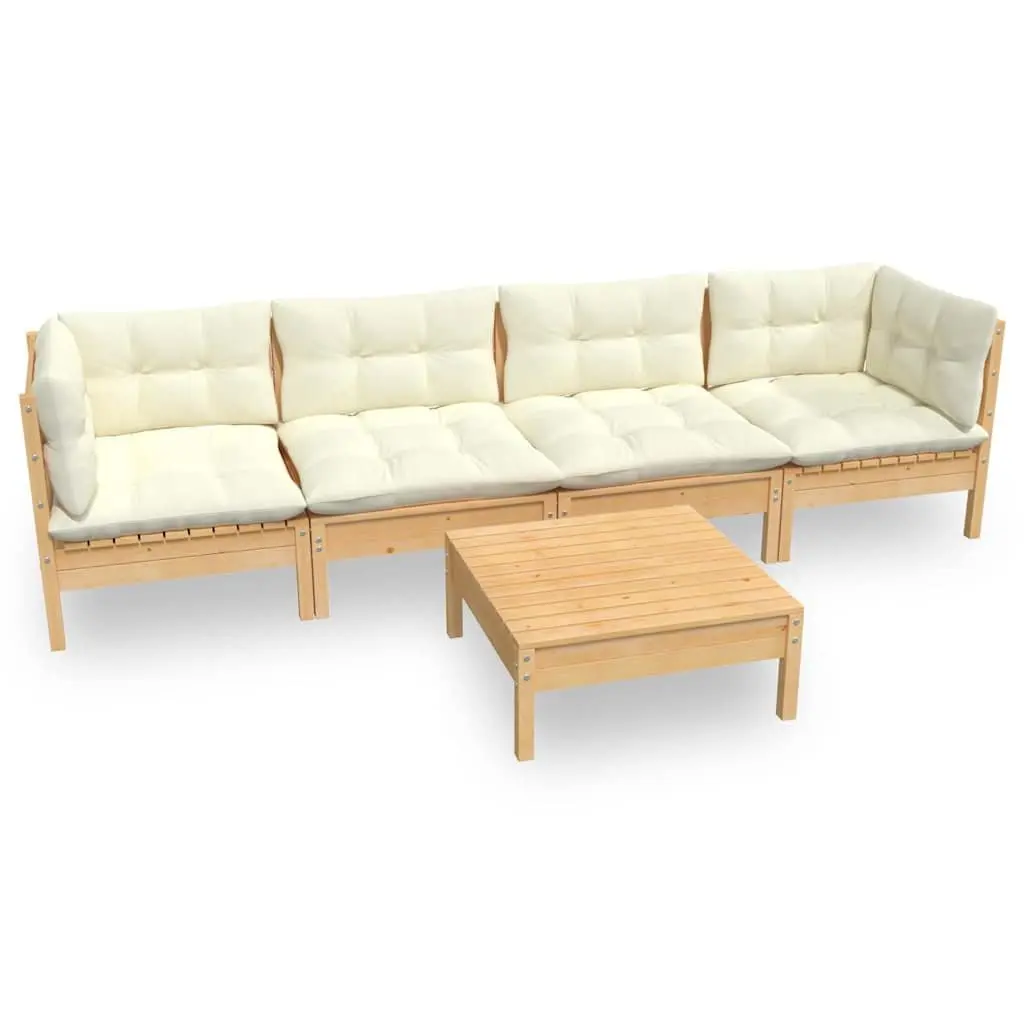 5 Piece Garden Lounge Set with Cream Cushions