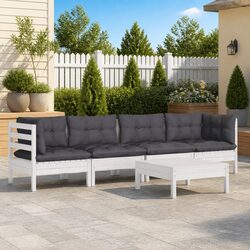 Durable 5 Piece Outdoor Lounge Set with Cushions in White