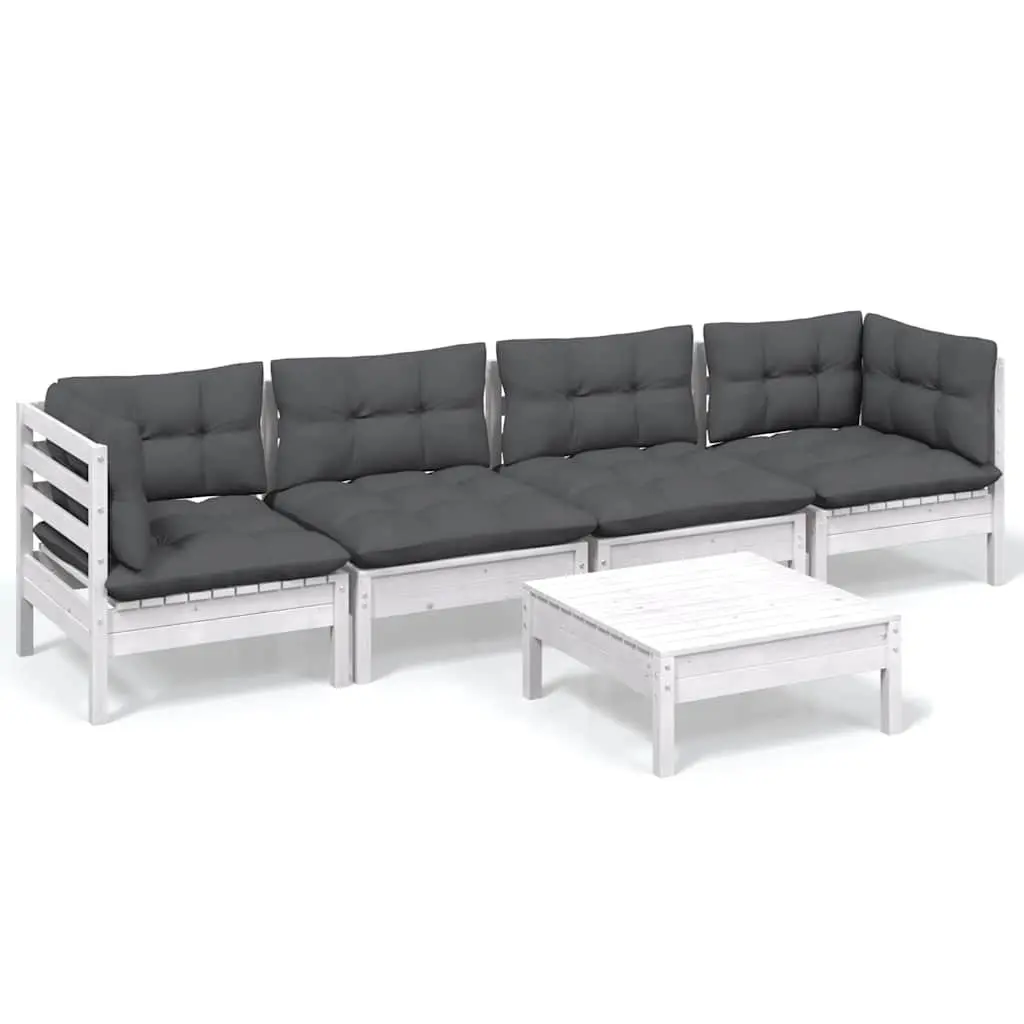 Garden Lounge Set Solid Pinewood 5 Piece Outdoor Patio Furniture White
