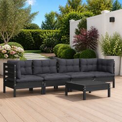 5-Piece Black Garden Lounge Set with Cushions