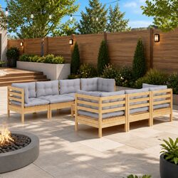 8 Piece Outdoor Garden Lounge Set with Durable Grey Cushions