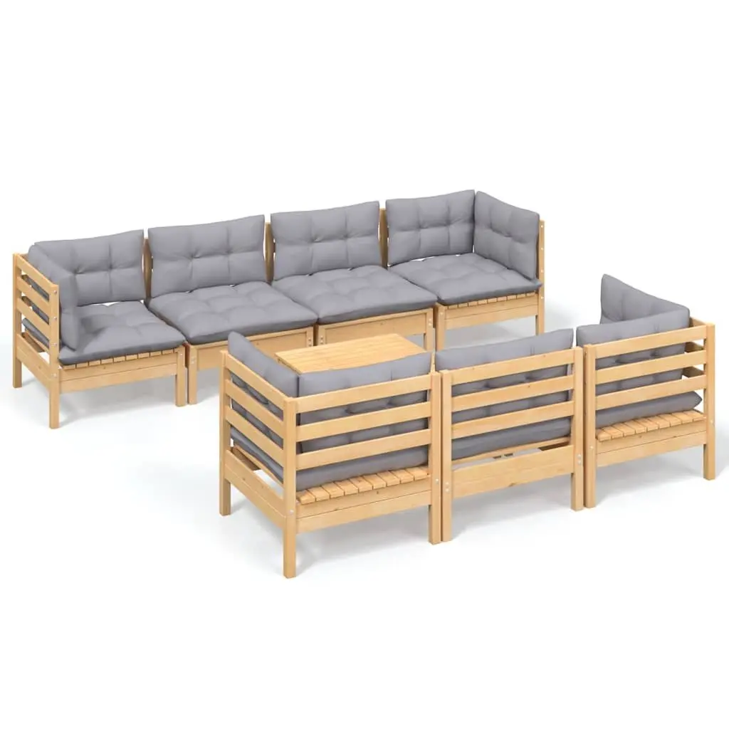 8 Piece Outdoor Garden Lounge Set with Durable Grey Cushions