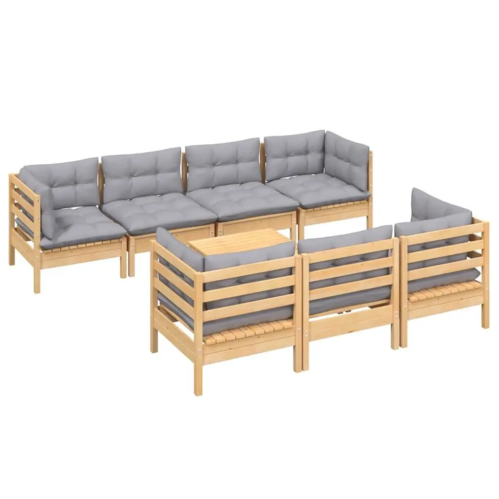 8 Piece Outdoor Garden Lounge Set with Durable Grey Cushions