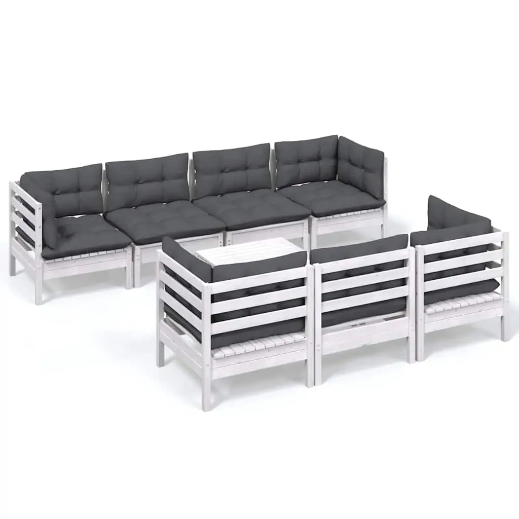 Garden Lounge Set Solid Pinewood 8 Piece Modular Patio Furniture with Cushions White Outdoor