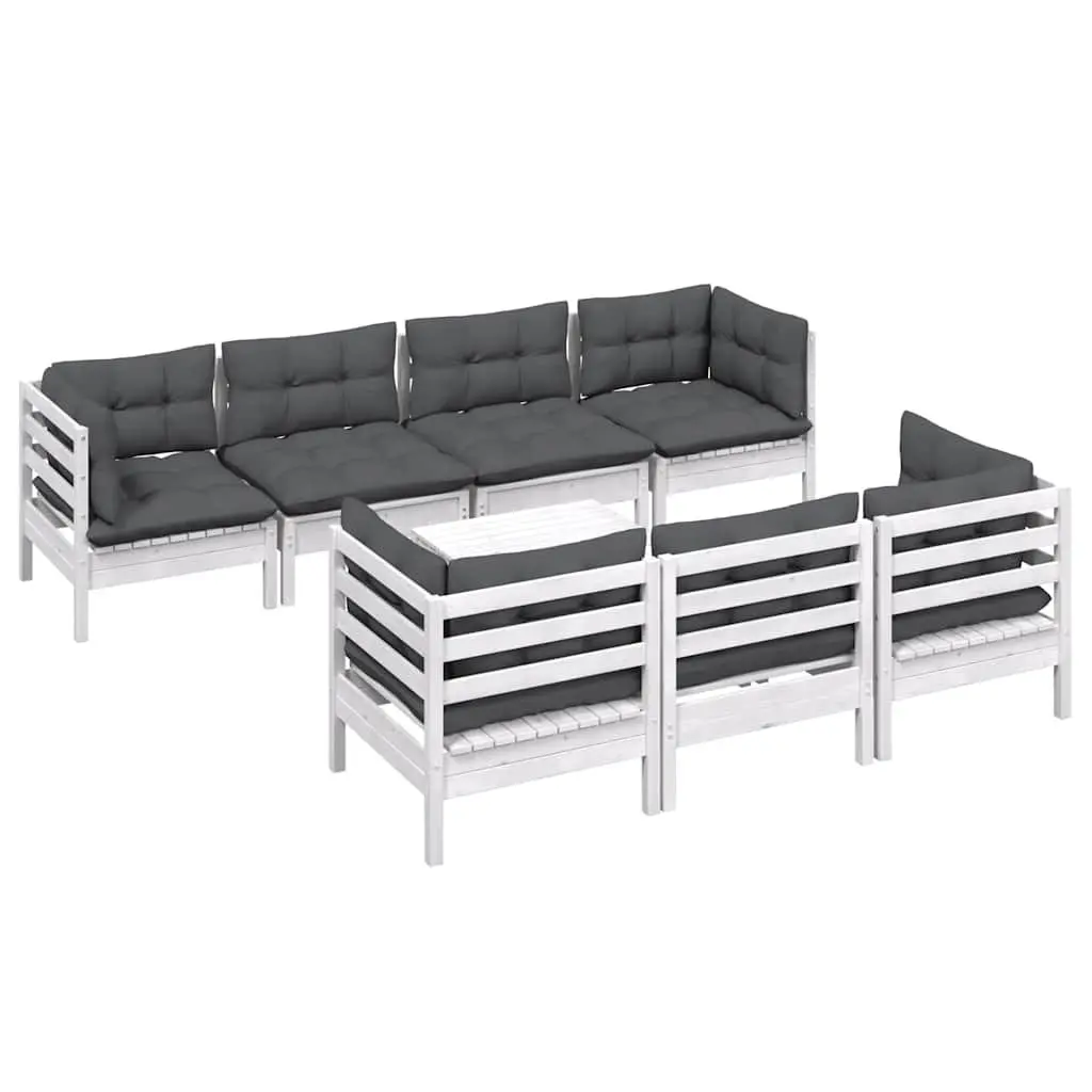 Garden Lounge Set Solid Pinewood 8 Piece Modular Patio Furniture with Cushions White Outdoor