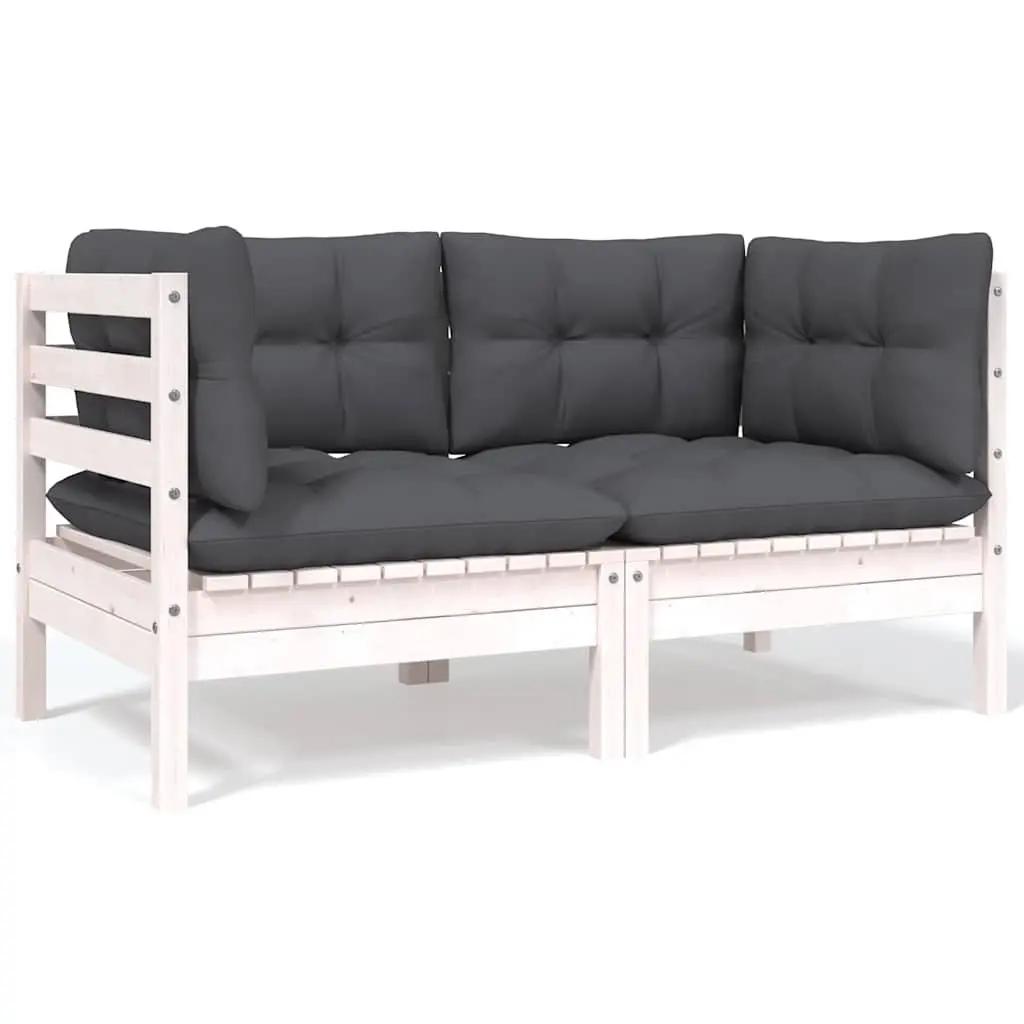 Garden Lounge Set Solid Pinewood 8 Piece Modular Patio Furniture with Cushions White Outdoor