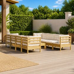 Stylish 9 Piece Modular Garden Lounge Set with Cream Cushions