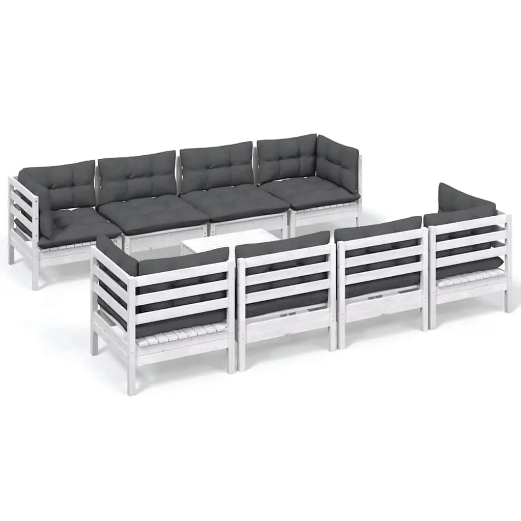 9-Piece White Outdoor Lounge Set with Cushions