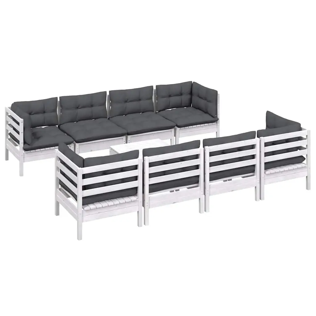 9-Piece White Outdoor Lounge Set with Cushions