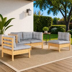 Durable 4 Piece Garden Lounge Set with Grey Cushions