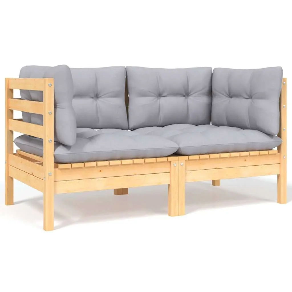 Garden Lounge Set Solid Pinewood 4 Piece Grey Cushions Outdoor Patio Furniture
