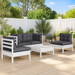 Durable 5 Piece White Garden Lounge Set with Cushions