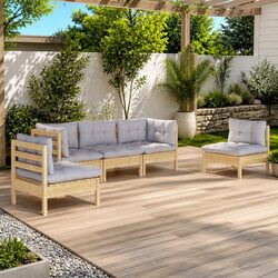 Durable 5 Piece Garden Lounge Set with Grey Cushions