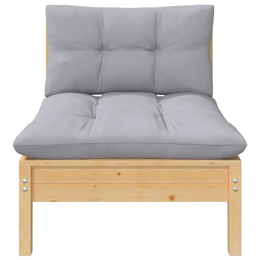 Garden Lounge Set Solid Pinewood 5 Piece Outdoor Patio Furniture Grey Cushions Modular