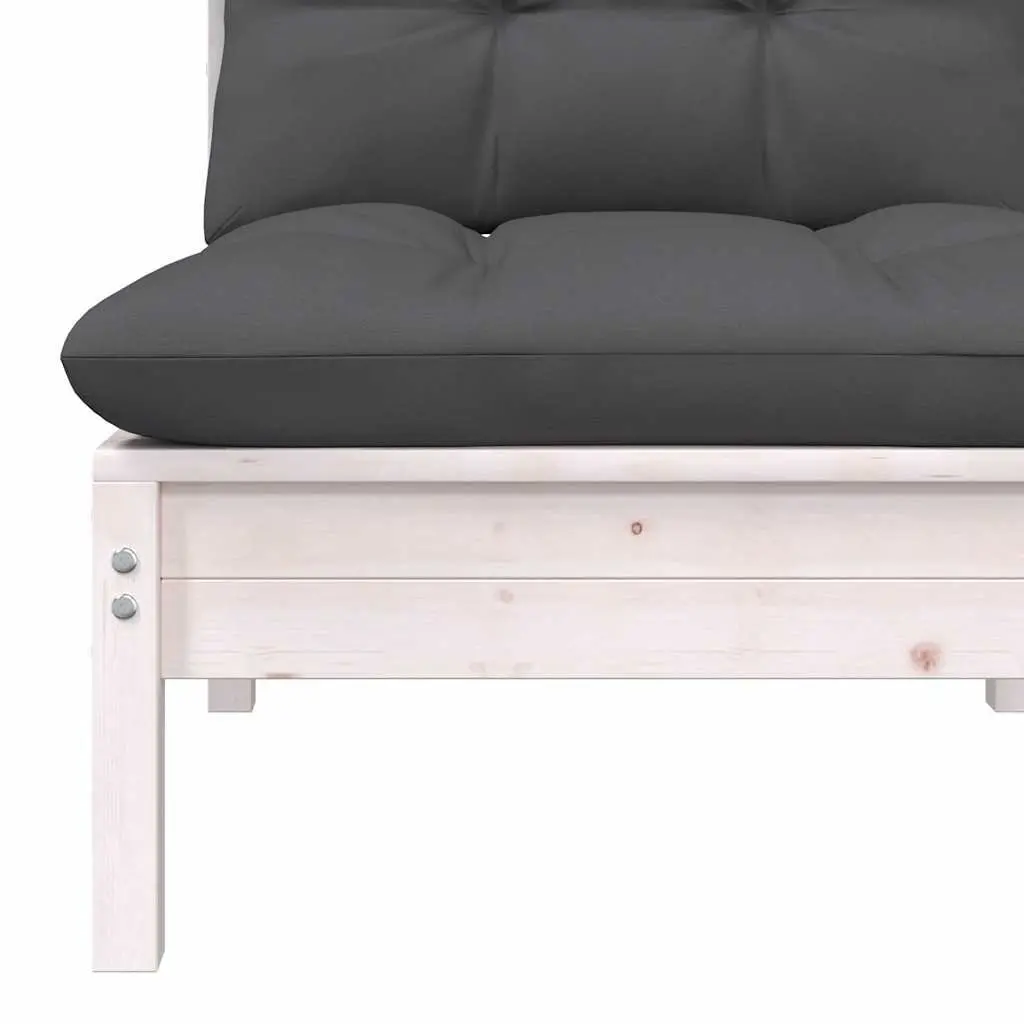 Garden Lounge Set Solid Pinewood 5 Piece Outdoor Furniture White Cushions