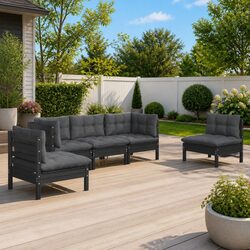 Black 5-Piece Garden Lounge Set with Comfortable Cushions