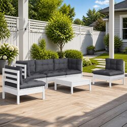 Durable 6 Piece White Garden Lounge Set with Cushions