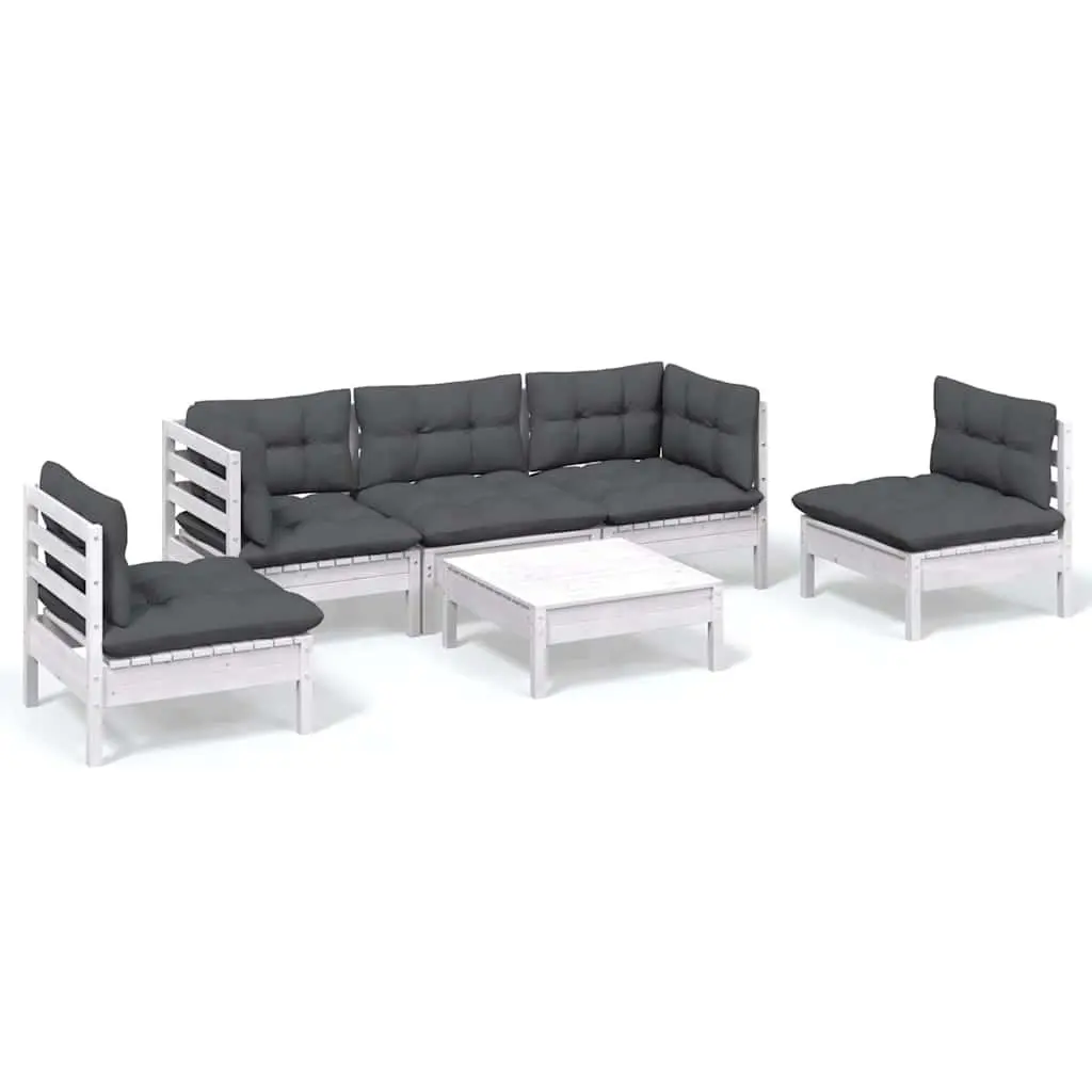 Garden Lounge Set Solid Pinewood 6 Piece Outdoor Patio Furniture White