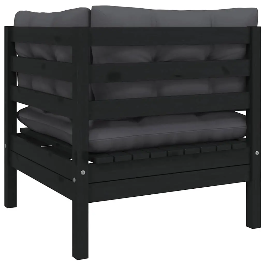 Garden Lounge Set Pinewood 6 Piece Outdoor Patio Furniture with Cushions Black