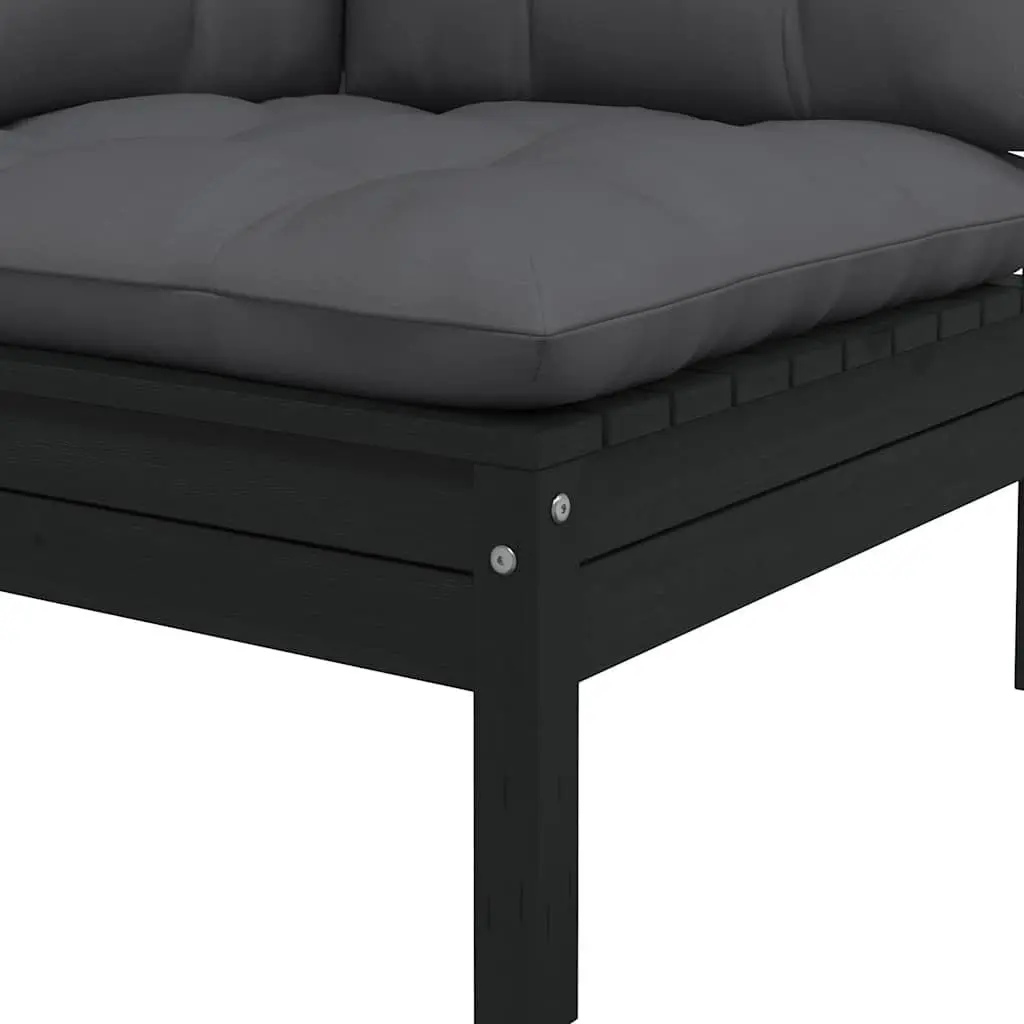 Garden Lounge Set Pinewood 6 Piece Outdoor Patio Furniture with Cushions Black