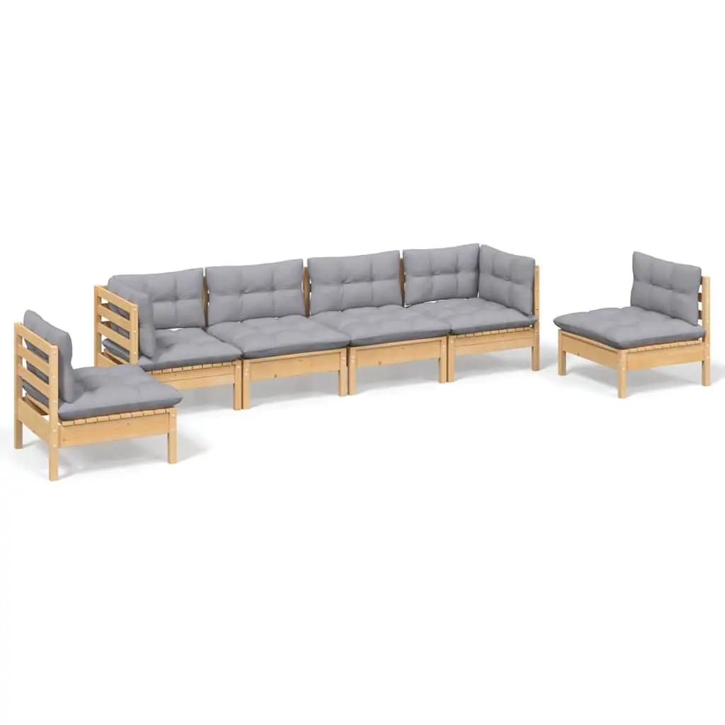 6 Piece Garden Lounge Set Solid Pinewood Grey Cushions
