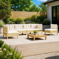 6 Piece Modular Garden Lounge Set with Cream Cushions