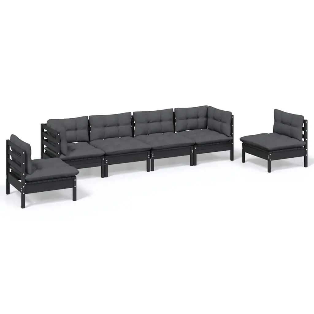 6 Piece Outdoor Garden Lounge Set with Cushions Black