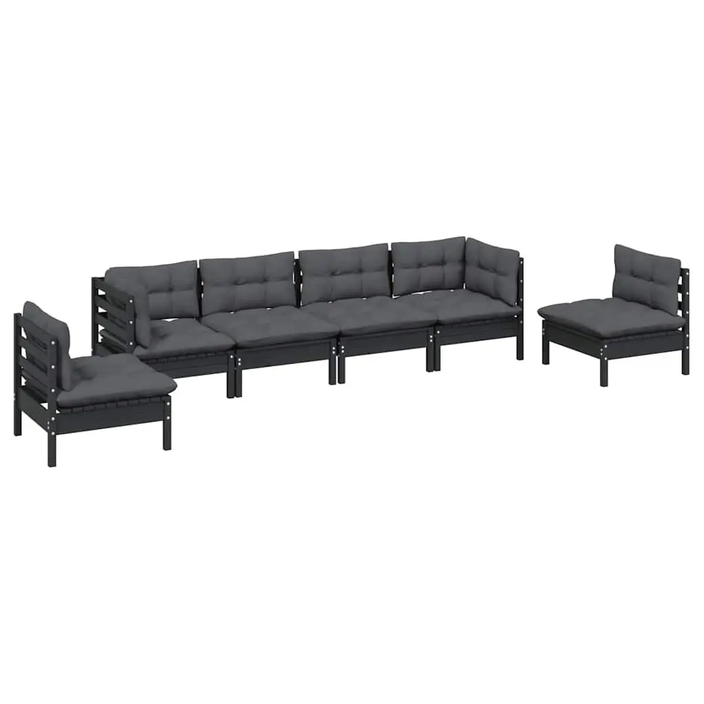 6 Piece Outdoor Garden Lounge Set with Cushions Black